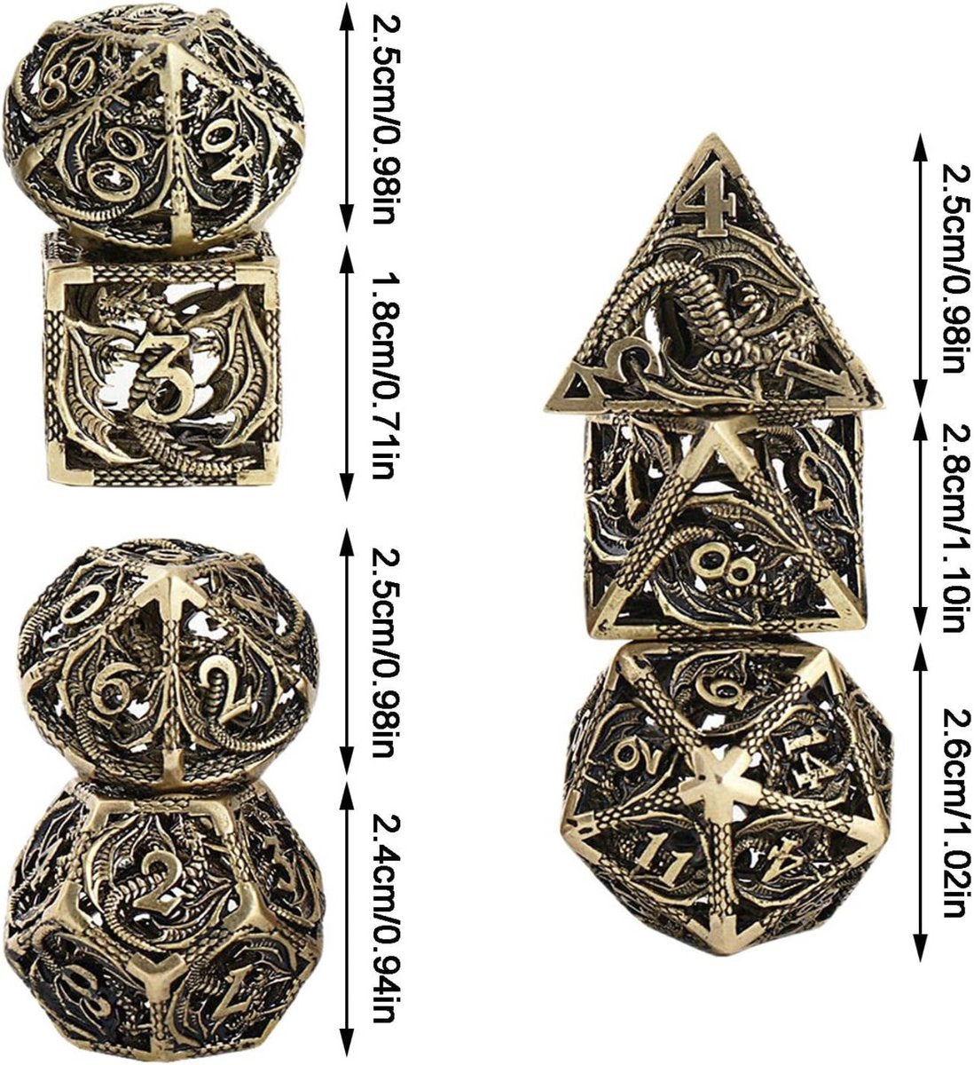 Dungeons and Dragons Dobbelsteen set Metaal Oud Goud met Draken