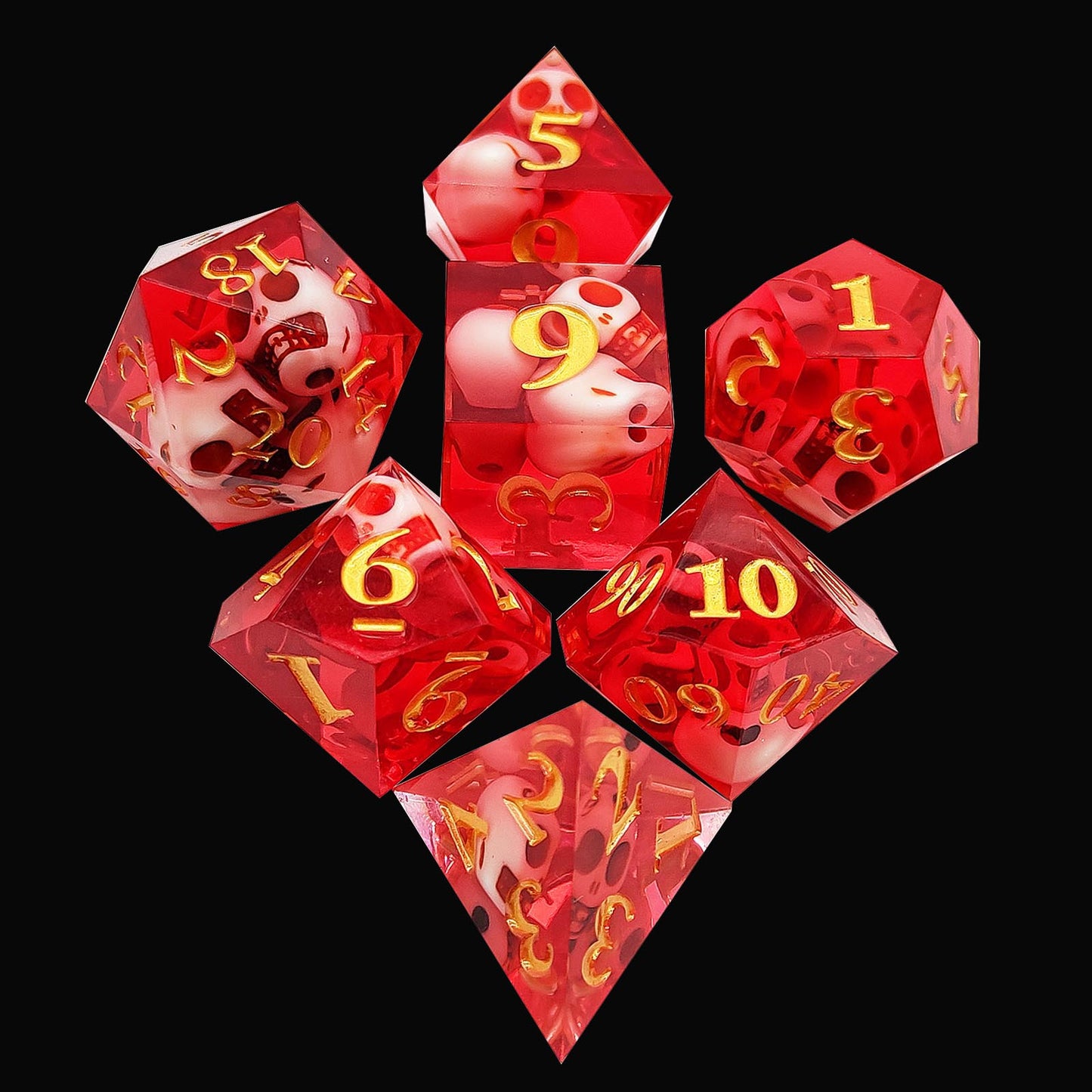 7 delige Resin Dice Set “Crimson Skulls"