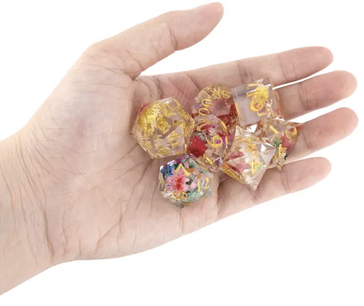 Dungeons and Dragons Dobbelsteen set Transparant met gekleurde Bloemen