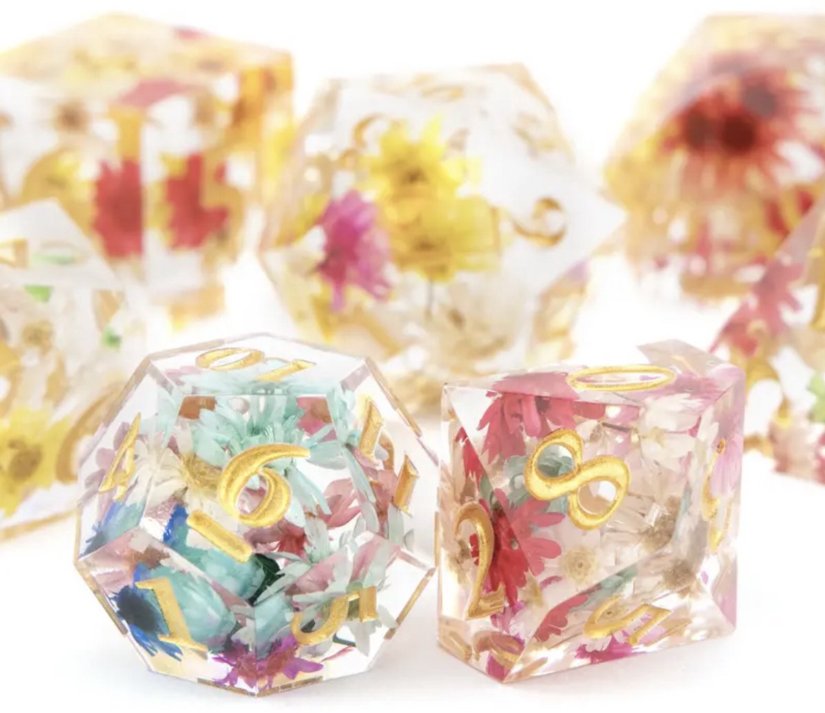 Dungeons and Dragons Dobbelsteen set Transparant met gekleurde Bloemen