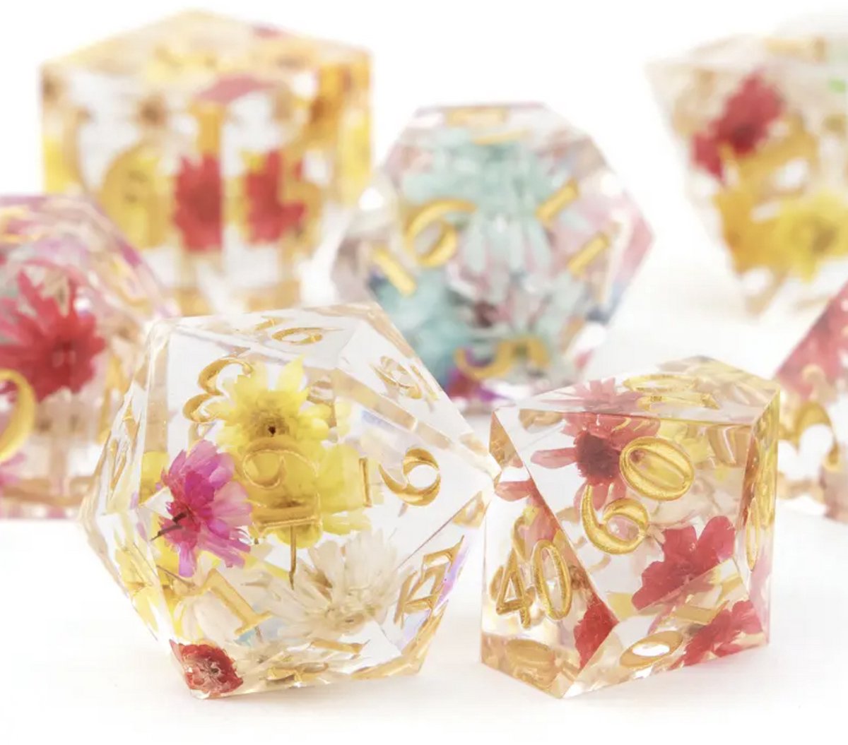 Dungeons and Dragons Dobbelsteen set Transparant met gekleurde Bloemen