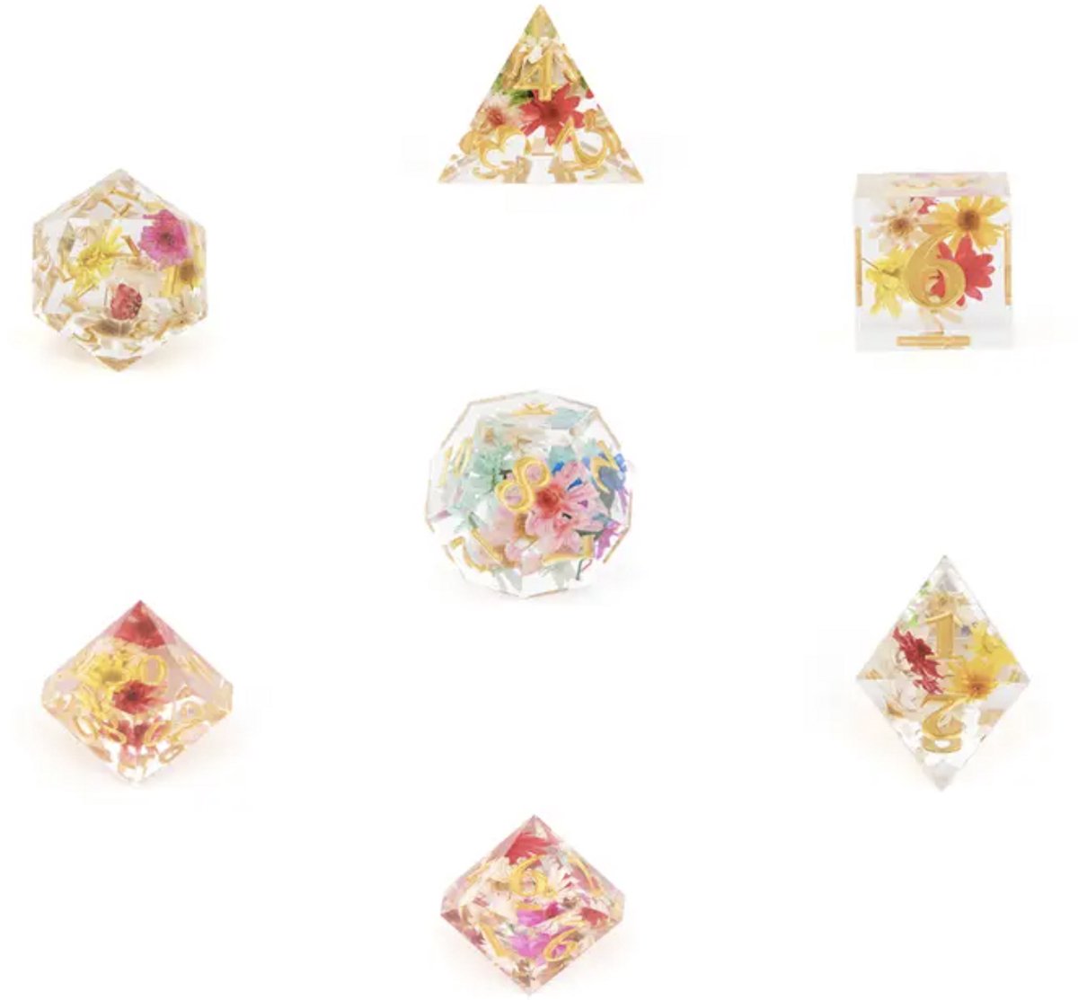 Dungeons and Dragons Dobbelsteen set Transparant met gekleurde Bloemen