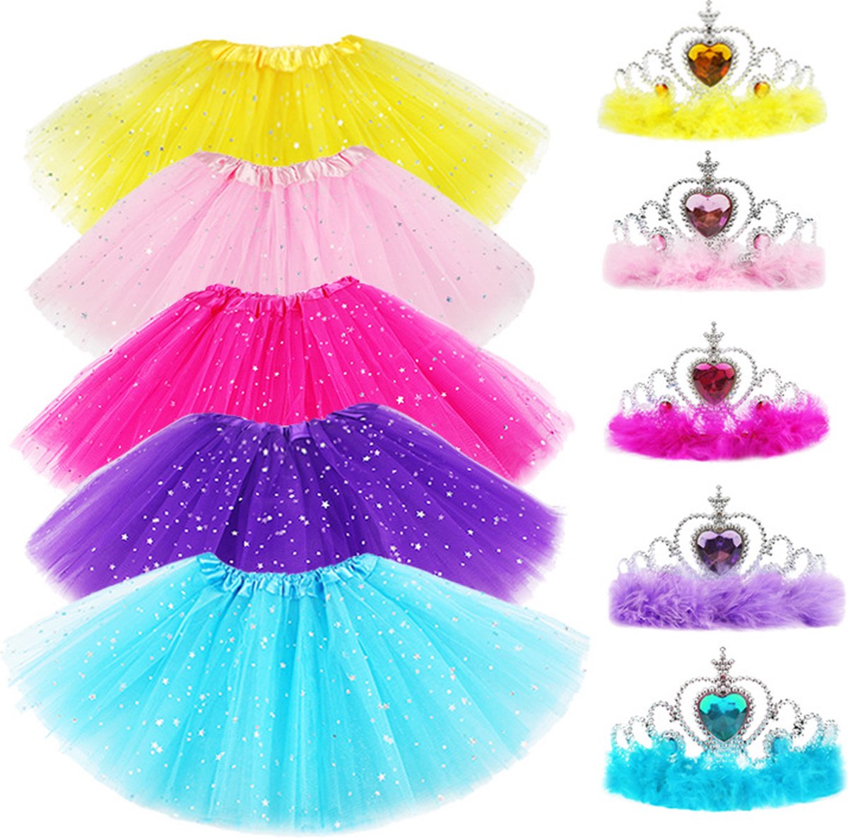 Set van 5 Tutu's en Kroontjes