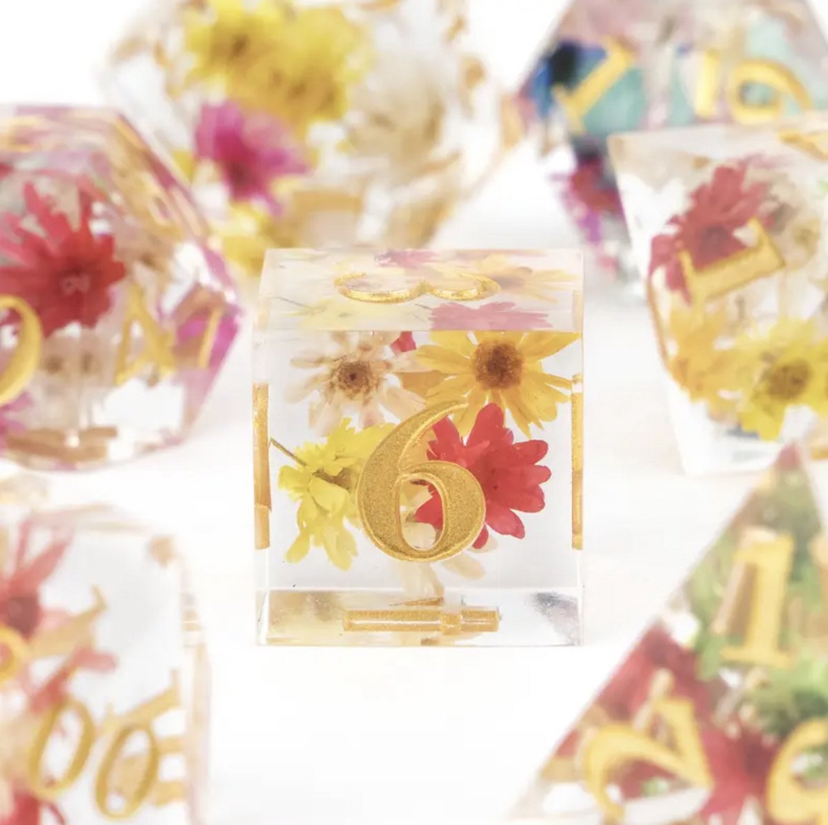 Dungeons and Dragons Dobbelsteen set Transparant met gekleurde Bloemen