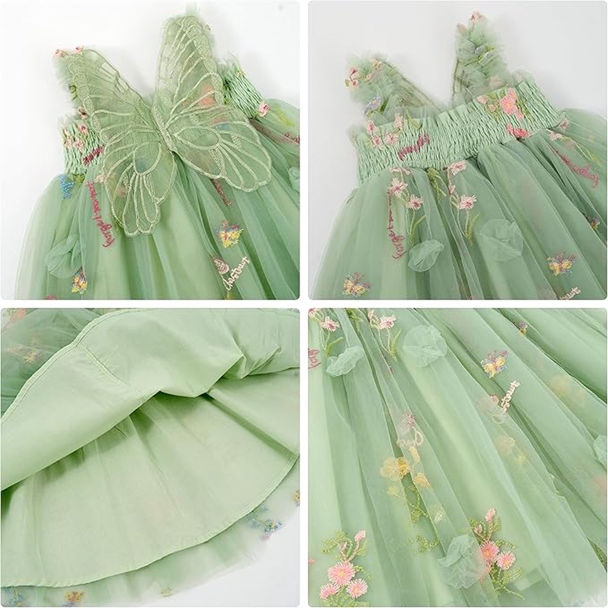 Baby Meisjes Prinsessenjurk met Vlinders en Bloemen Groen