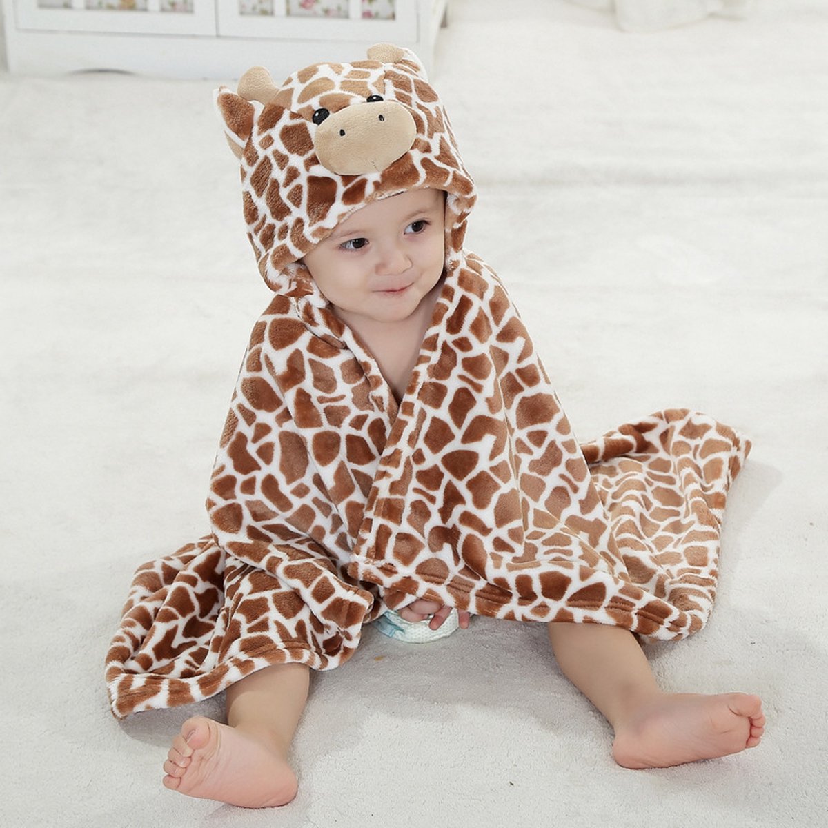 Baby fleecedeken met capuchon Giraffe