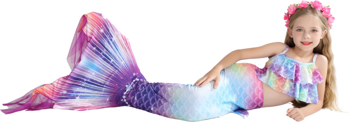 Zeemeerminstaart met bikini verkleed set Blauw, Paars en Roze