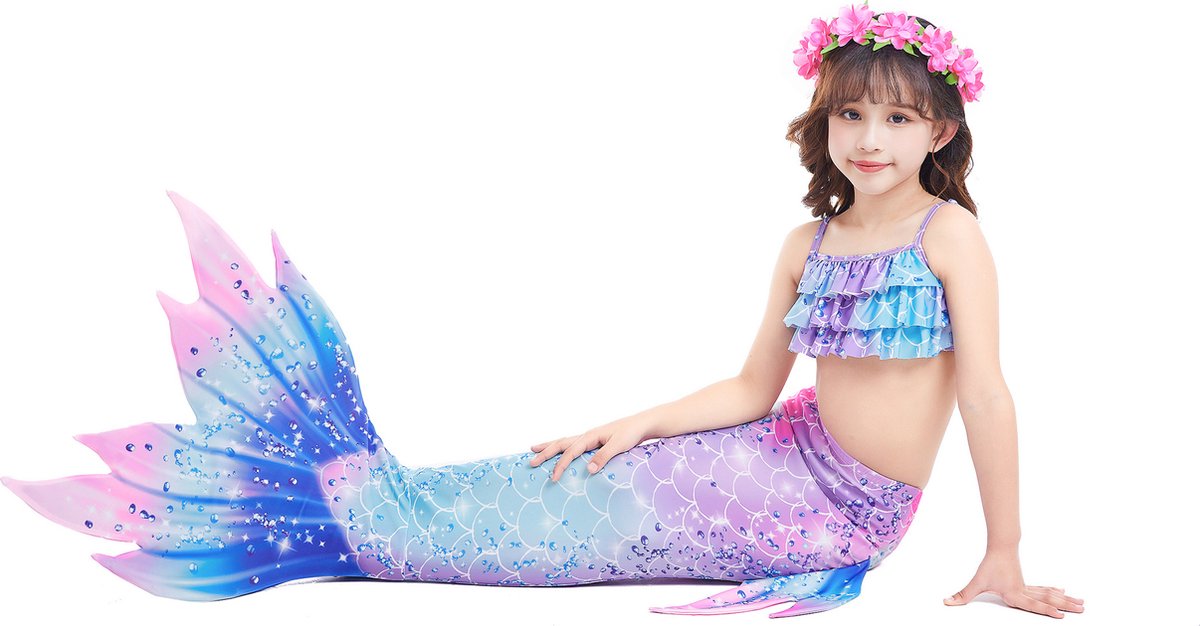 Zeemeerminstaart met bikini set Blauw en Paars met MONOVIN