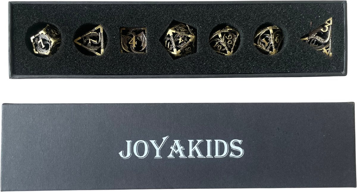 Dungeons and Dragons Dobbelsteen set Metaal Oud Goud met Draken