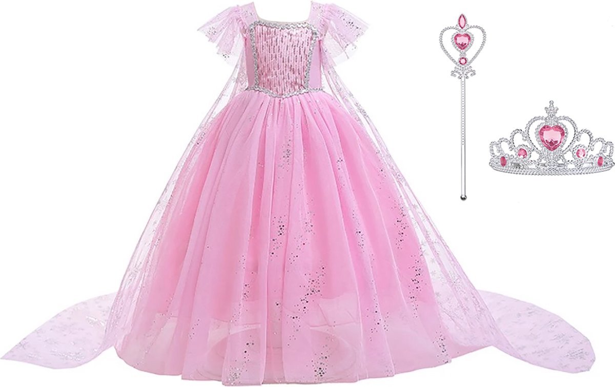 Elsa Prinsessenjurk Roze met staf en kroon