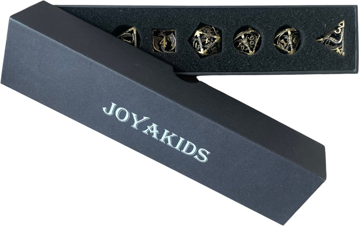 Dungeons and Dragons Dobbelsteen set Metaal Oud Goud met Draken