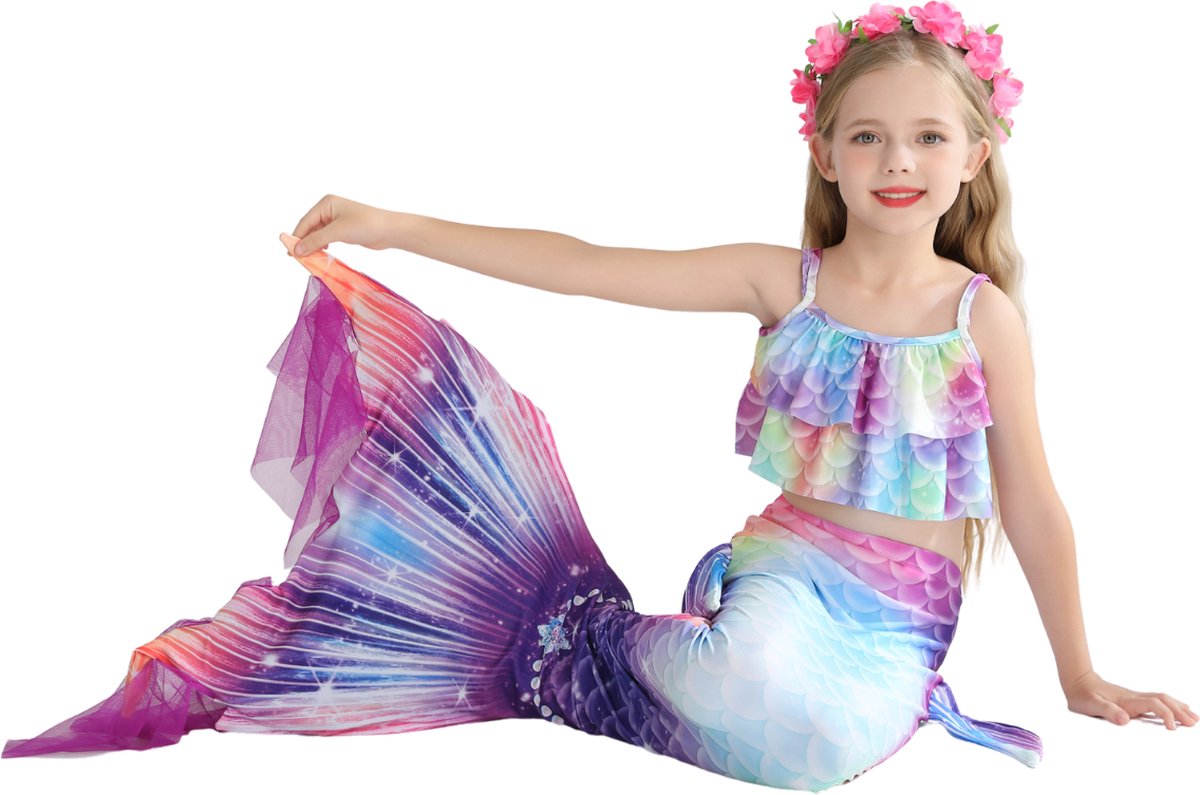 Zeemeerminstaart met bikini verkleed set Blauw, Paars en Roze