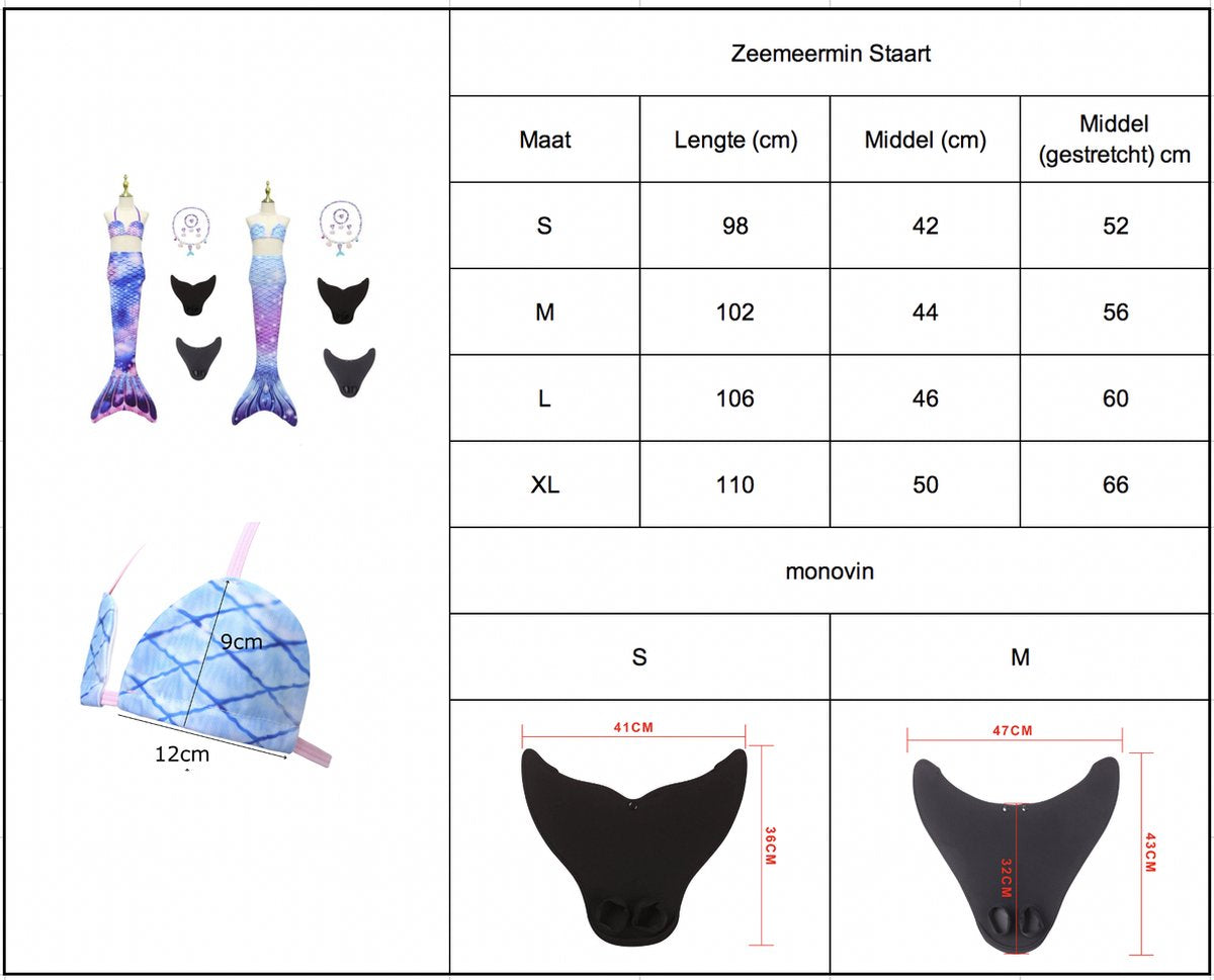 Galaxy Zeemeerminstaart met bikini top en Accessoires met MONOVIN