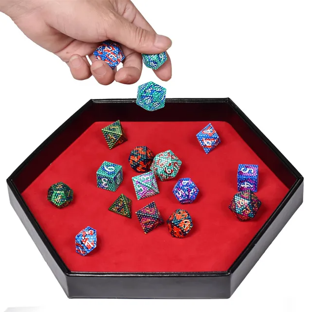 Dobbelsteen Bewaardoos & Dice Tray – Zwart Faux Leer met Rode Velours Binnenkant | Voor Dungeons & Dragons & TTRPG Dobbelstenen