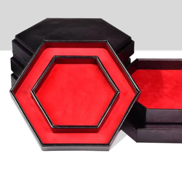 Dobbelsteen Bewaardoos & Dice Tray – Zwart Faux Leer met Rode Velours Binnenkant | Voor Dungeons & Dragons & TTRPG Dobbelstenen