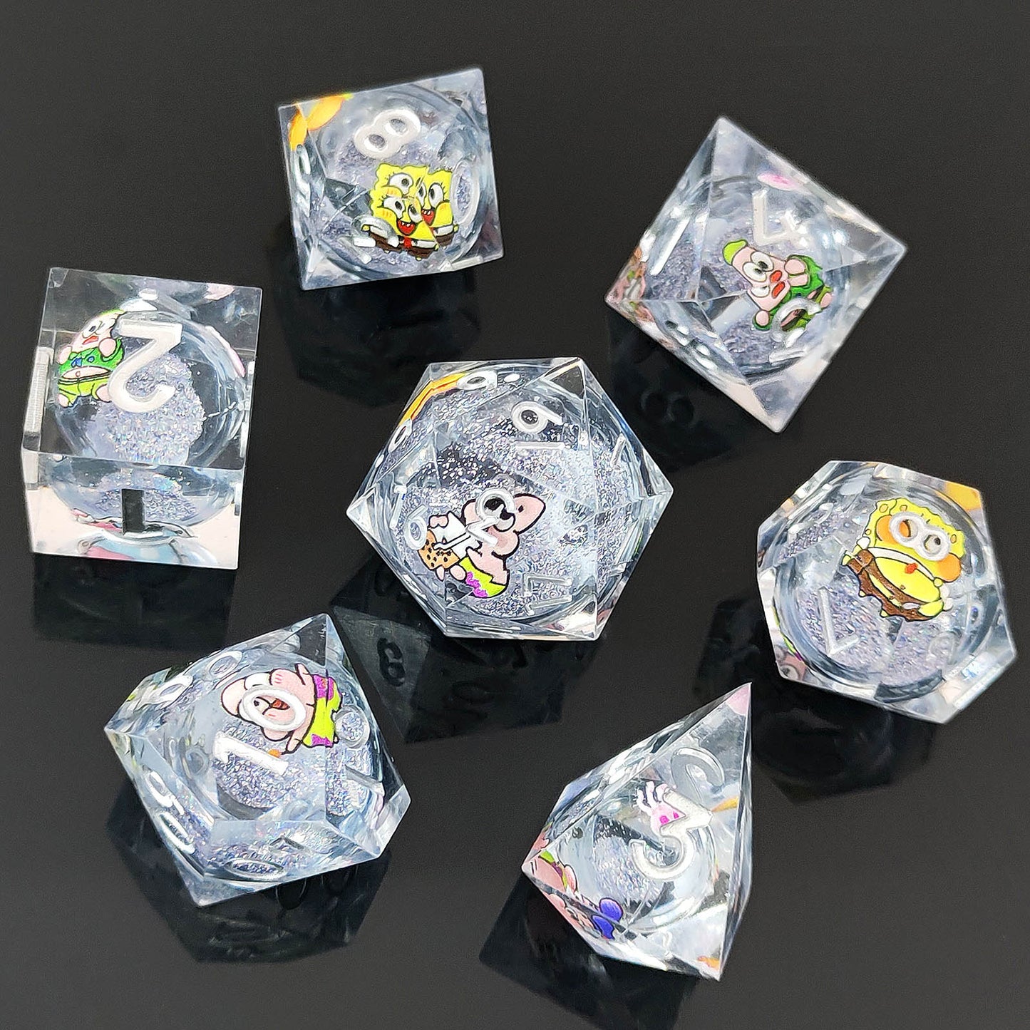 Spongebob Squarepants Liquid Core Dice Set met Zilveren Glitter