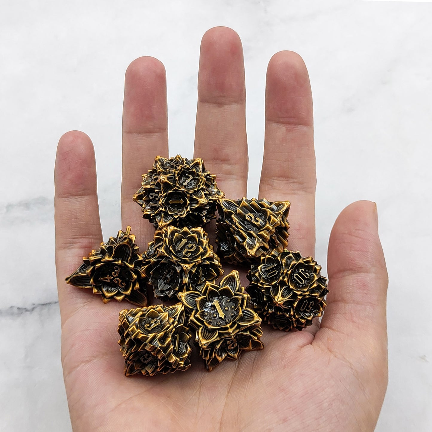 7 delige Metal Dice Set “Flower"