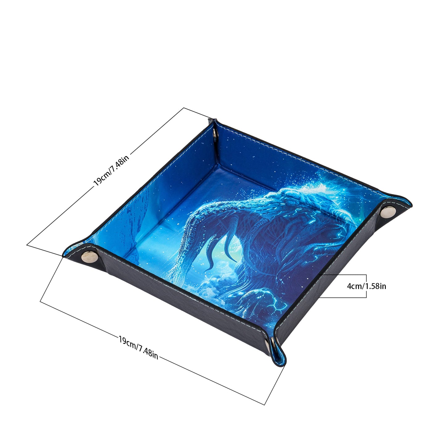 Opvouwbare Dice Tray – Zwart Kunstleer | Voor Dungeons & Dragons & TTRPG Dobbelstenen Monster Blauw Oceaan