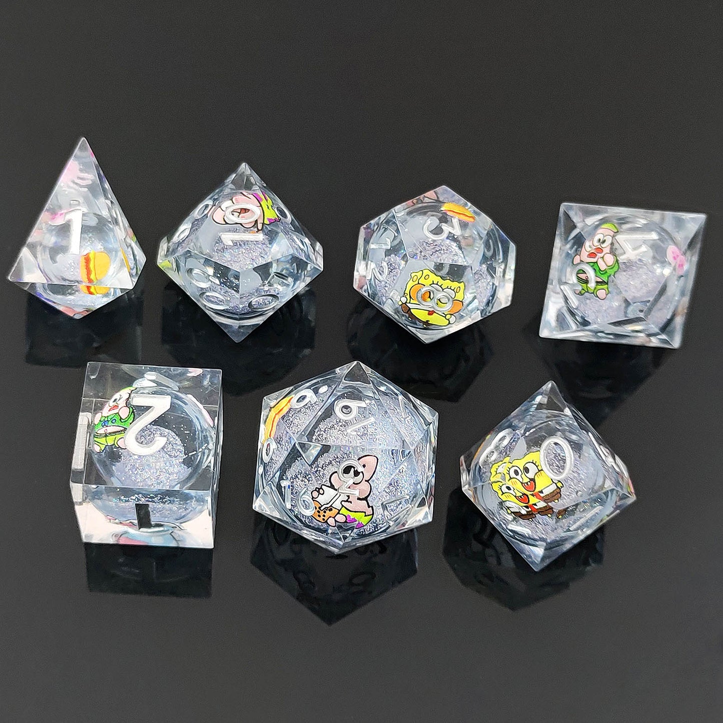 Spongebob Squarepants Liquid Core Dice Set met Zilveren Glitter