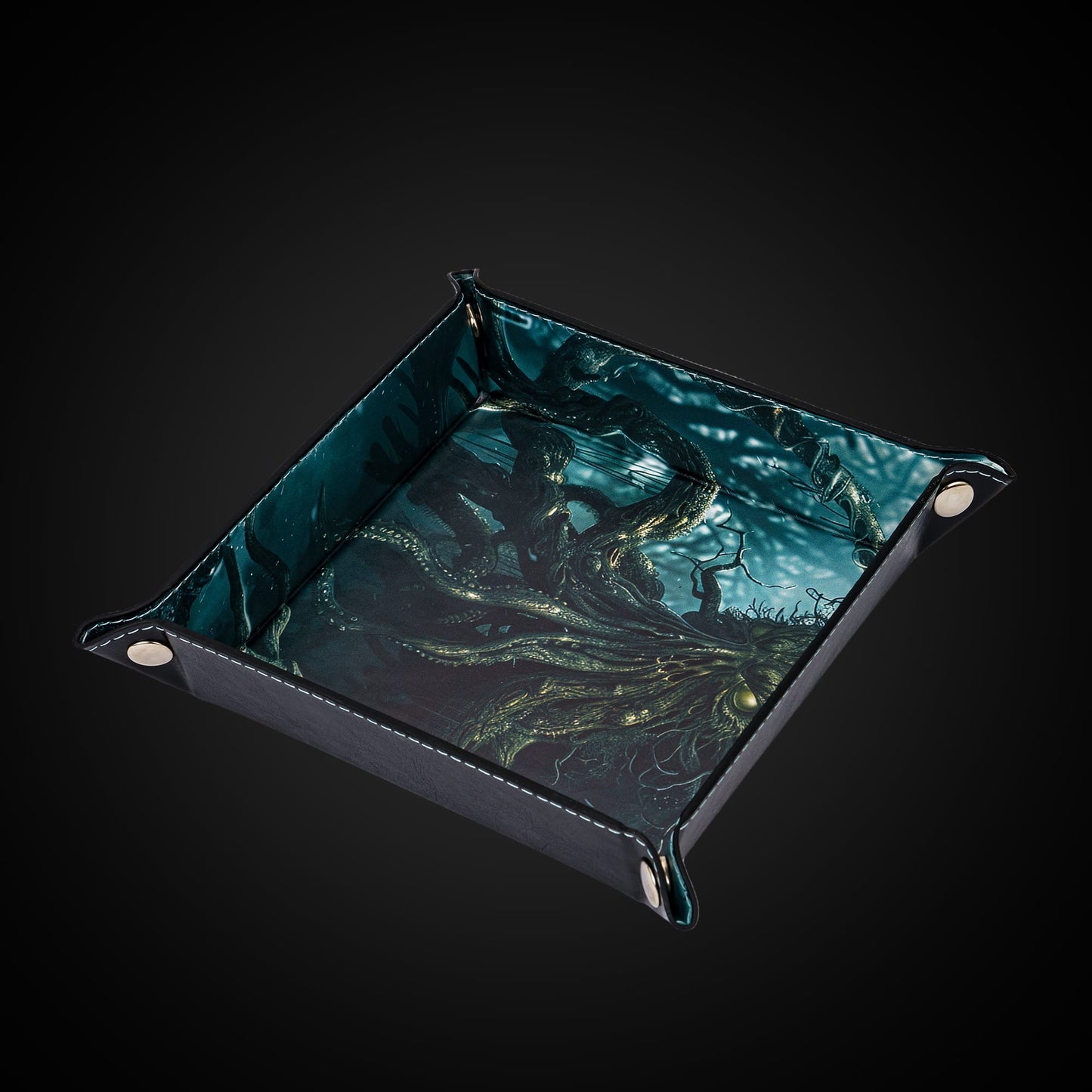 Opvouwbare Dice Tray – Zwart Kunstleer | Voor Dungeons & Dragons & TTRPG Dobbelstenen Monster Blauw