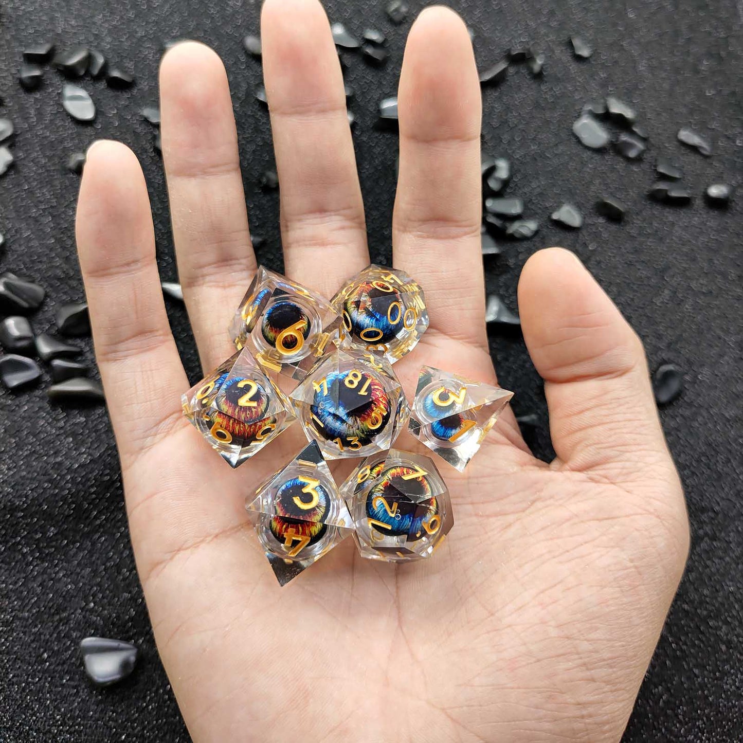 7 delige Liquid Core Resin Dice Set “Mystic Eye"