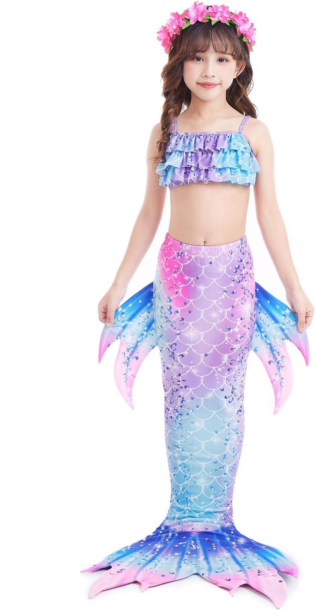 Zeemeerminstaart met bikini set Blauw en Paars met MONOVIN