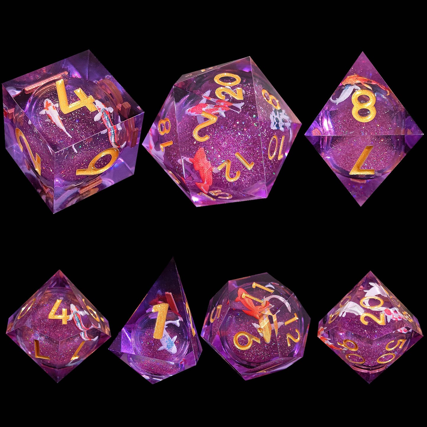 7 delige Liquid Core Resin Dice Set “Koi Karper"
