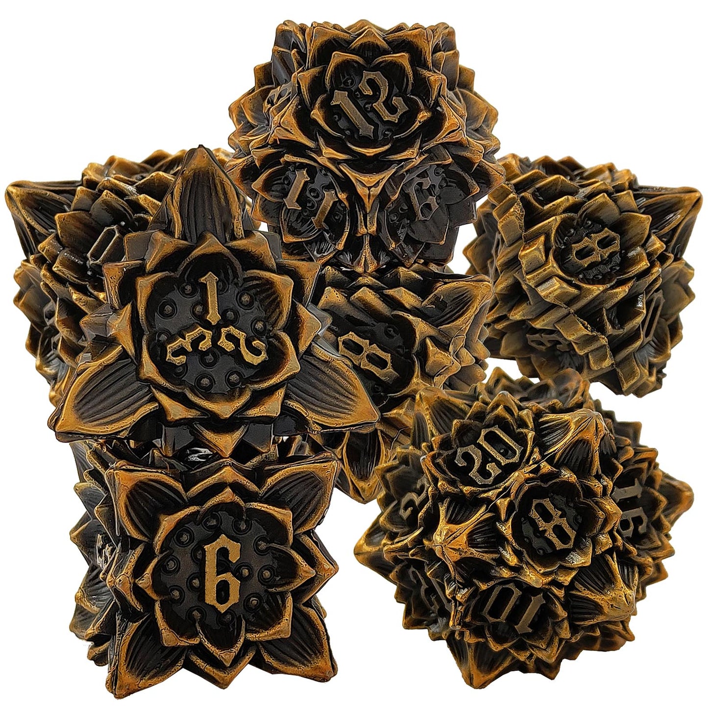 7 delige Metal Dice Set “Flower"