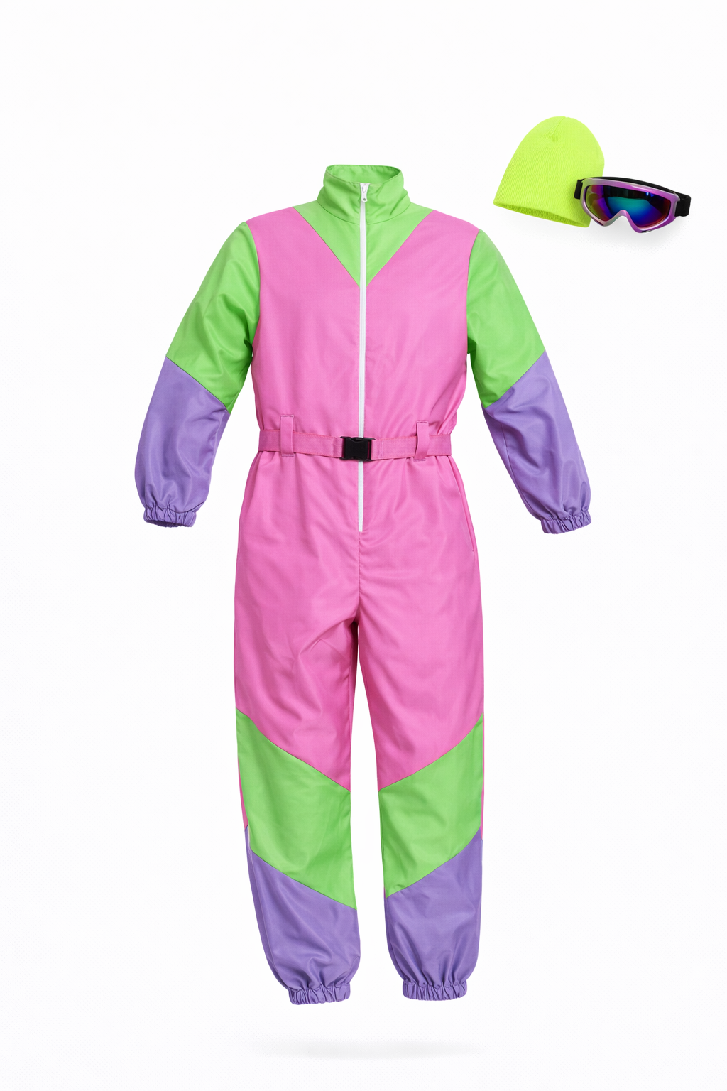 Retro Skipak Roze, Groen en Geel Heren met Skibril en Muts