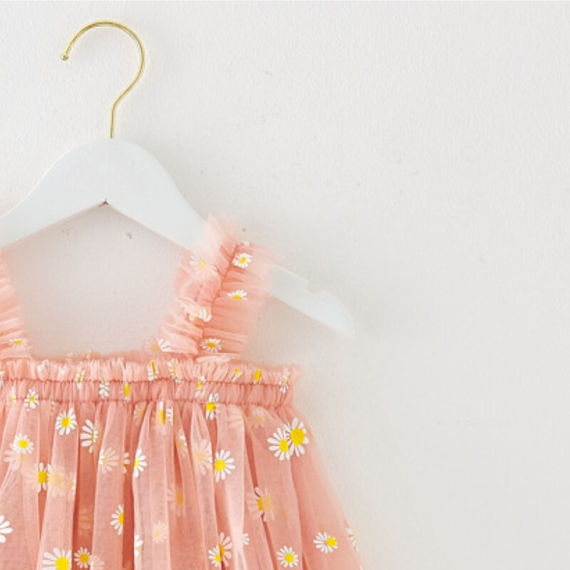 Zomerjurkje Oud Roze Tule met Madeliefjes