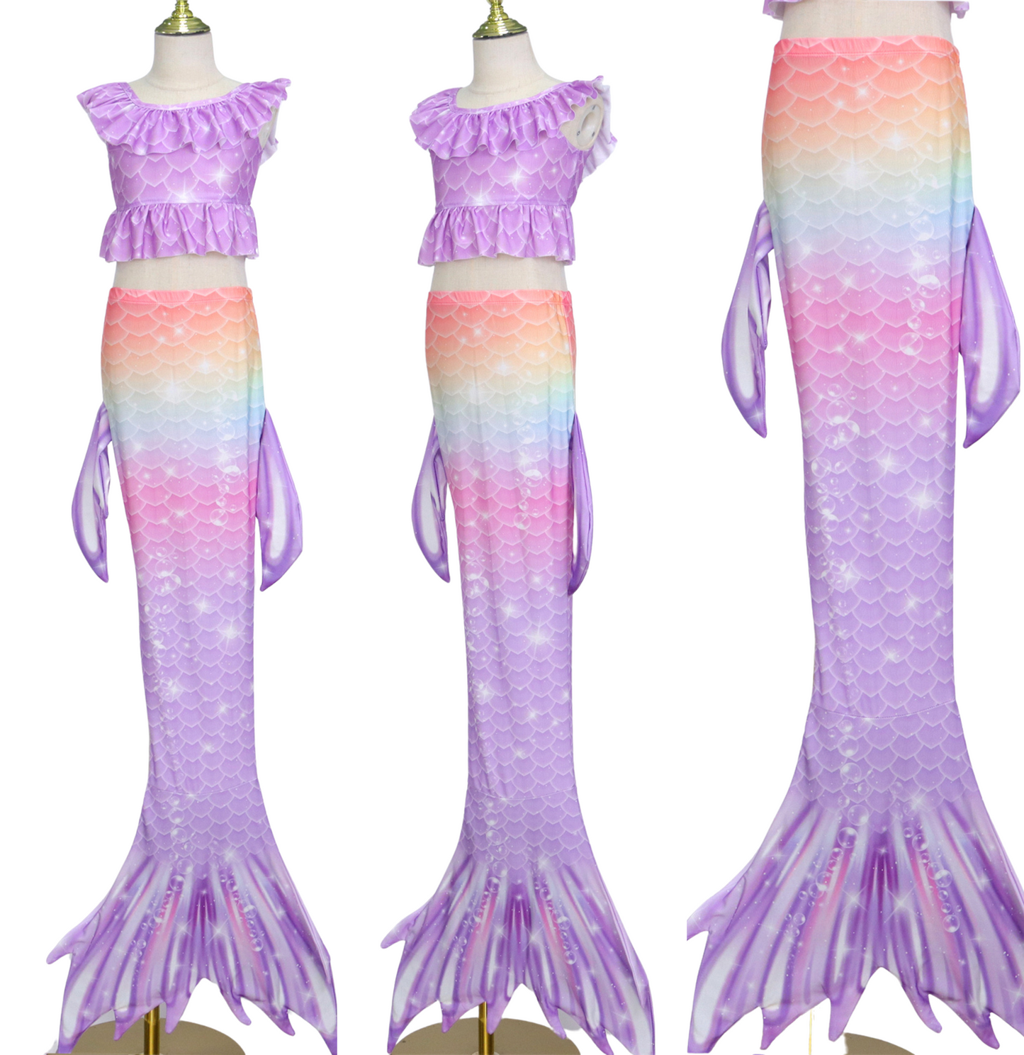 Zeemeerminstaart met bikini verkleed set Lila en Oranje