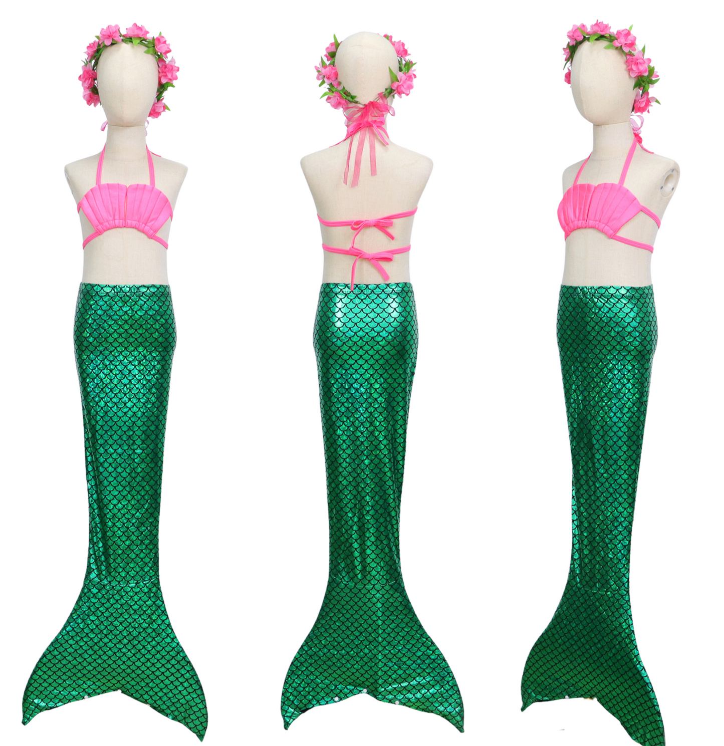 Zeemeerminstaart met bikini verkleed set Schubben Groen Metallic