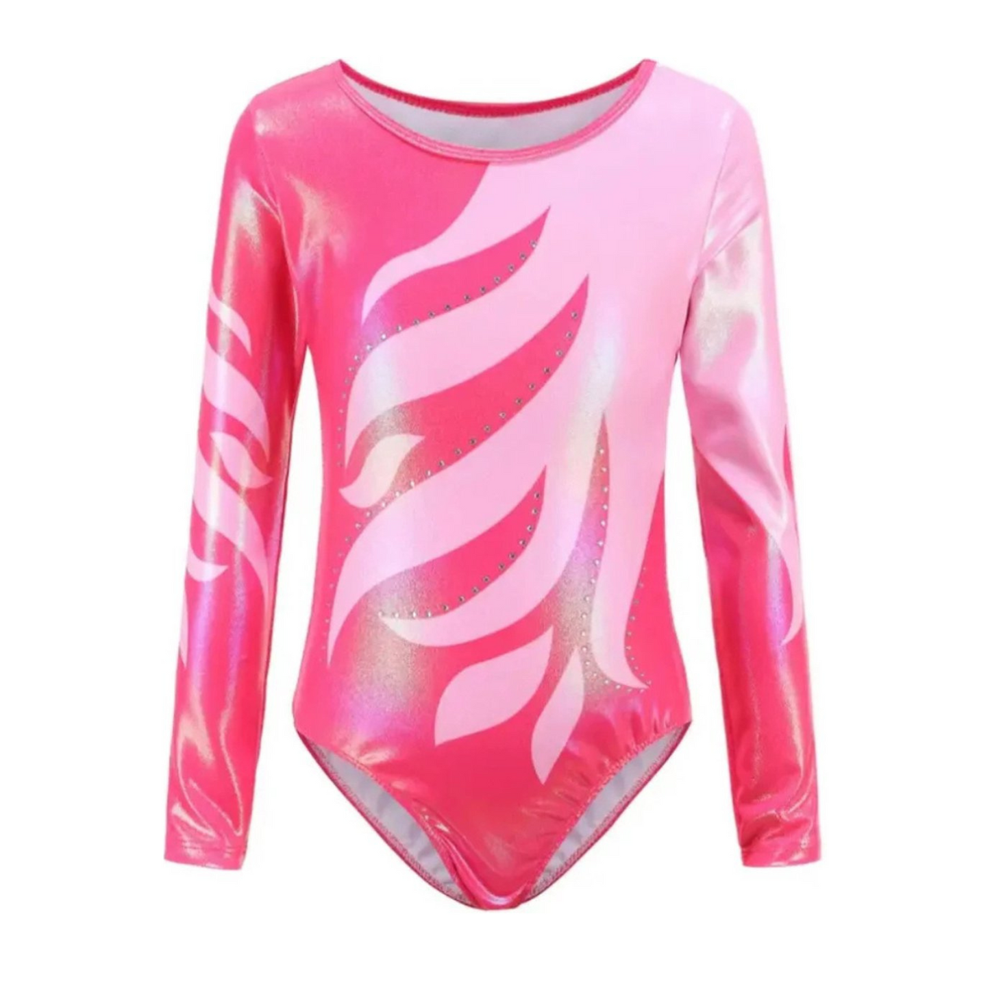 Turnpakje Meisjes met Lange Mouwen Hard Roze met Glitters en Strass Steentjes