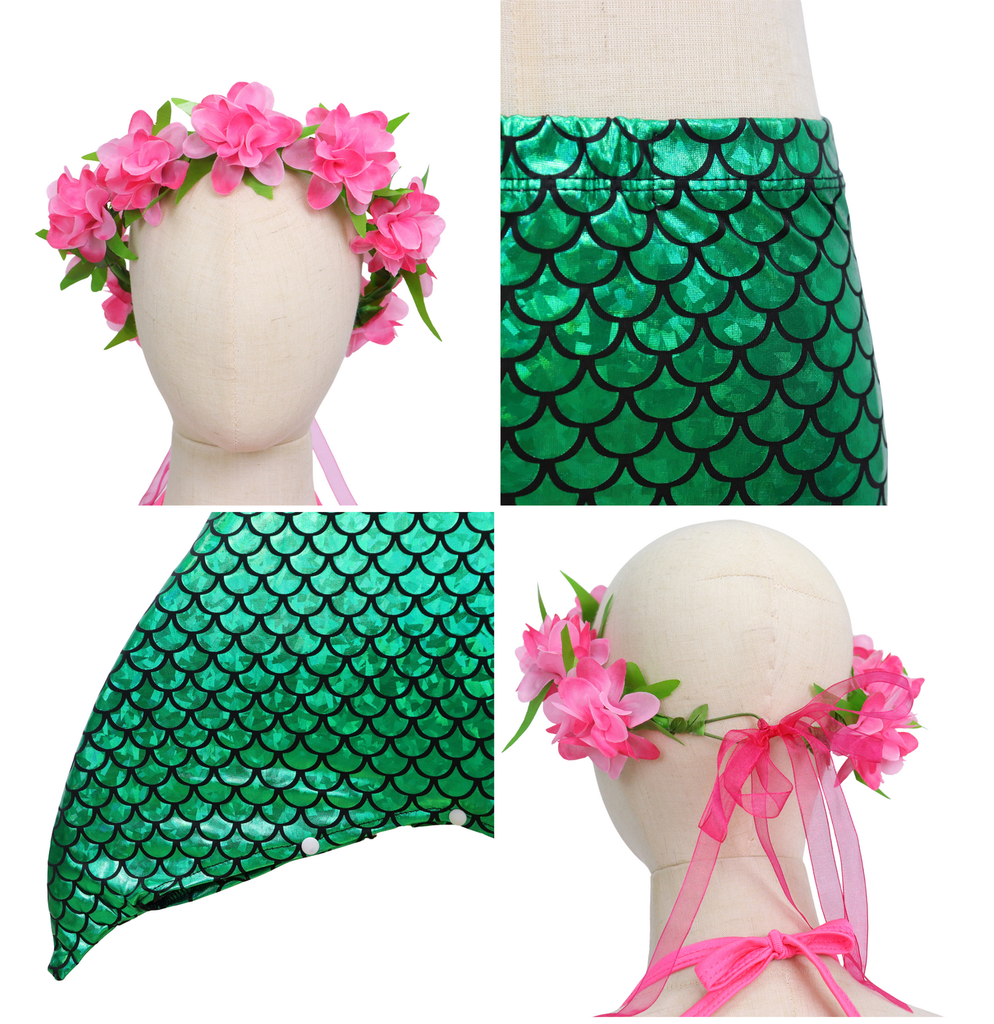 Zeemeerminstaart met bikini met MONOVIN verkleed set Schubben Groen Metallic