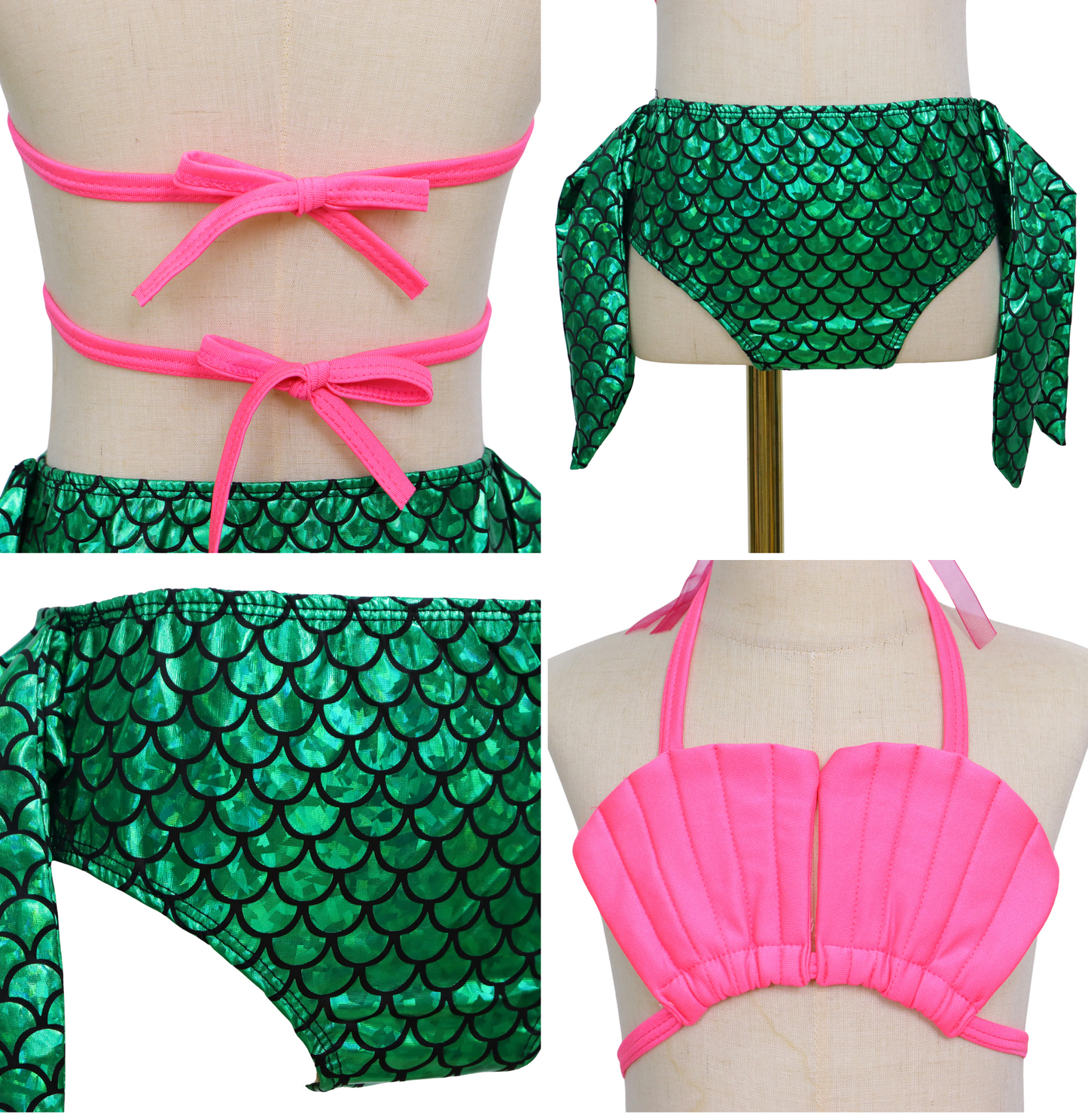 Zeemeerminstaart met bikini met MONOVIN verkleed set Schubben Groen Metallic