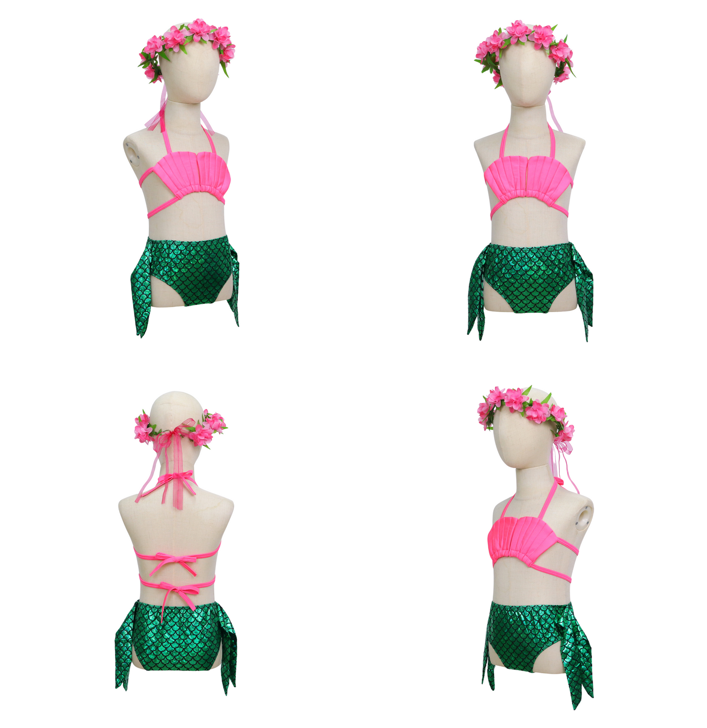 Zeemeerminstaart met bikini met MONOVIN verkleed set Schubben Groen Metallic