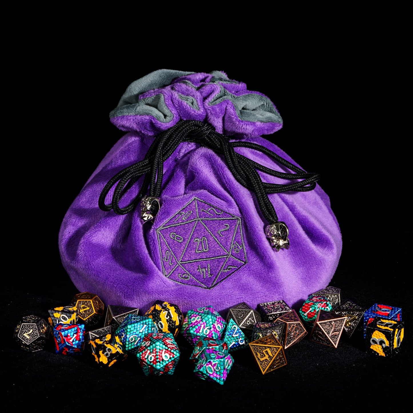 Dobbelstenen Zak met Dice Tray – Zachte Pluche Opbergzak | Voor Dungeons & Dragons & TTRPG Dobbelstenen Paars
