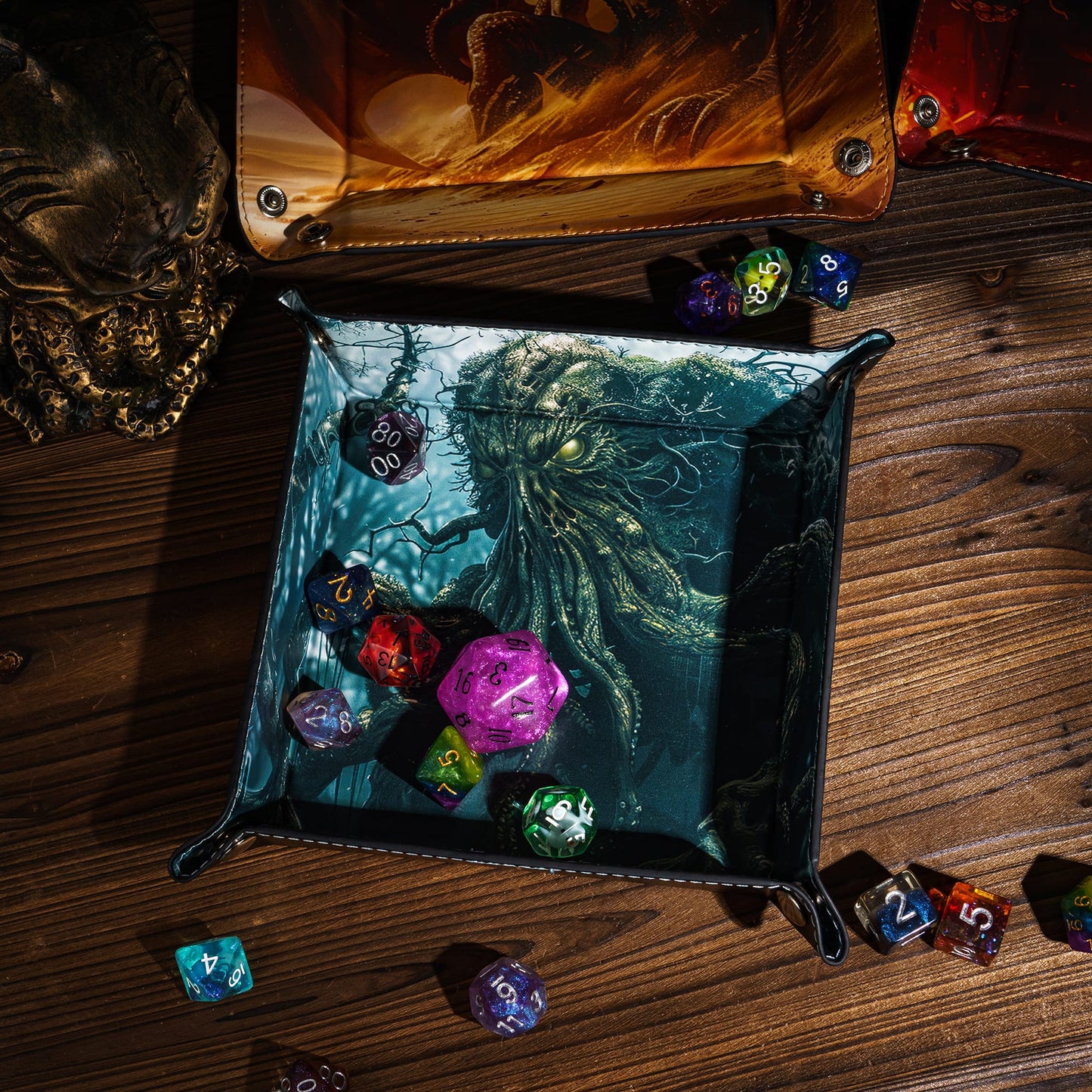 Opvouwbare Dice Tray – Zwart Kunstleer | Voor Dungeons & Dragons & TTRPG Dobbelstenen Monster Blauw