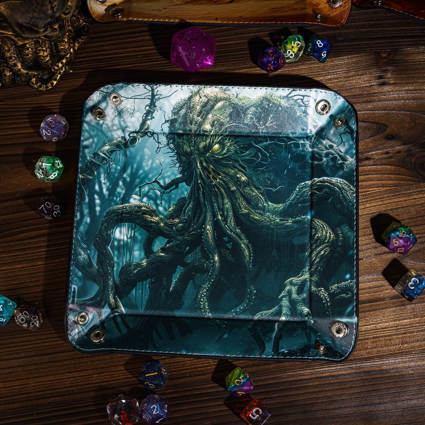 Opvouwbare Dice Tray – Zwart Kunstleer | Voor Dungeons & Dragons & TTRPG Dobbelstenen Monster Blauw