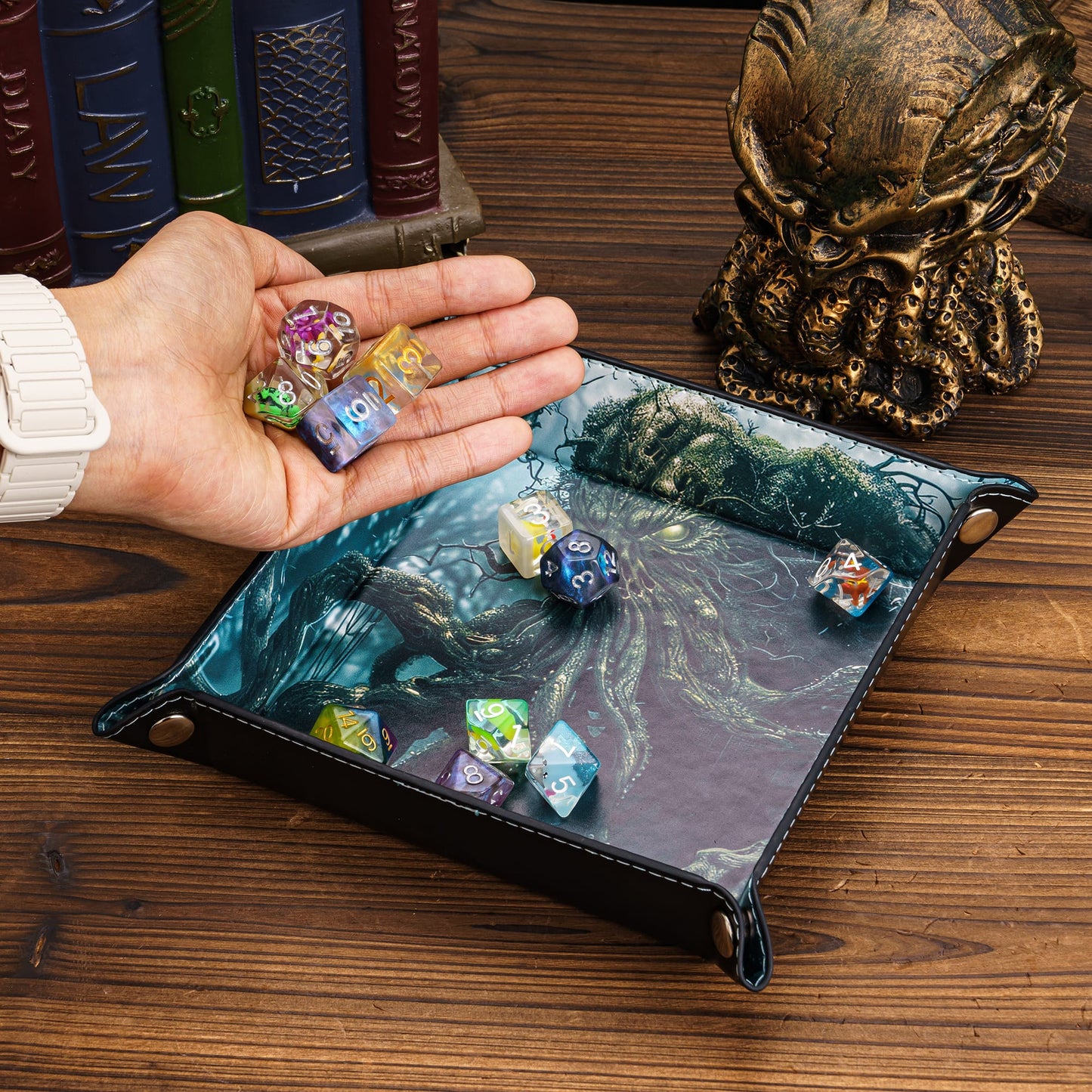 Opvouwbare Dice Tray – Zwart Kunstleer | Voor Dungeons & Dragons & TTRPG Dobbelstenen Monster Blauw