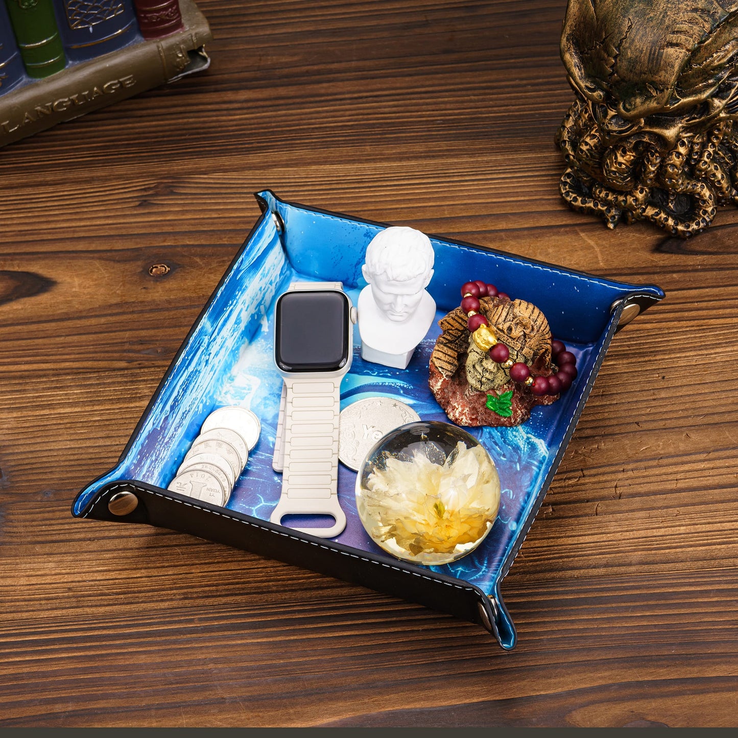 Opvouwbare Dice Tray – Zwart Kunstleer | Voor Dungeons & Dragons & TTRPG Dobbelstenen Monster Blauw Oceaan