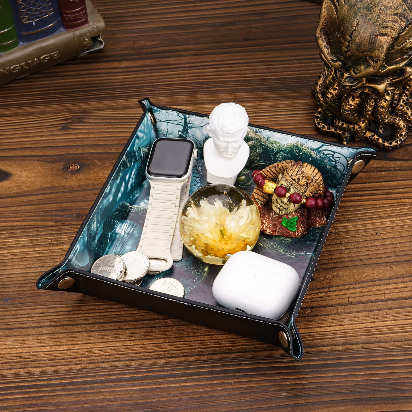 Opvouwbare Dice Tray – Zwart Kunstleer | Voor Dungeons & Dragons & TTRPG Dobbelstenen Monster Blauw