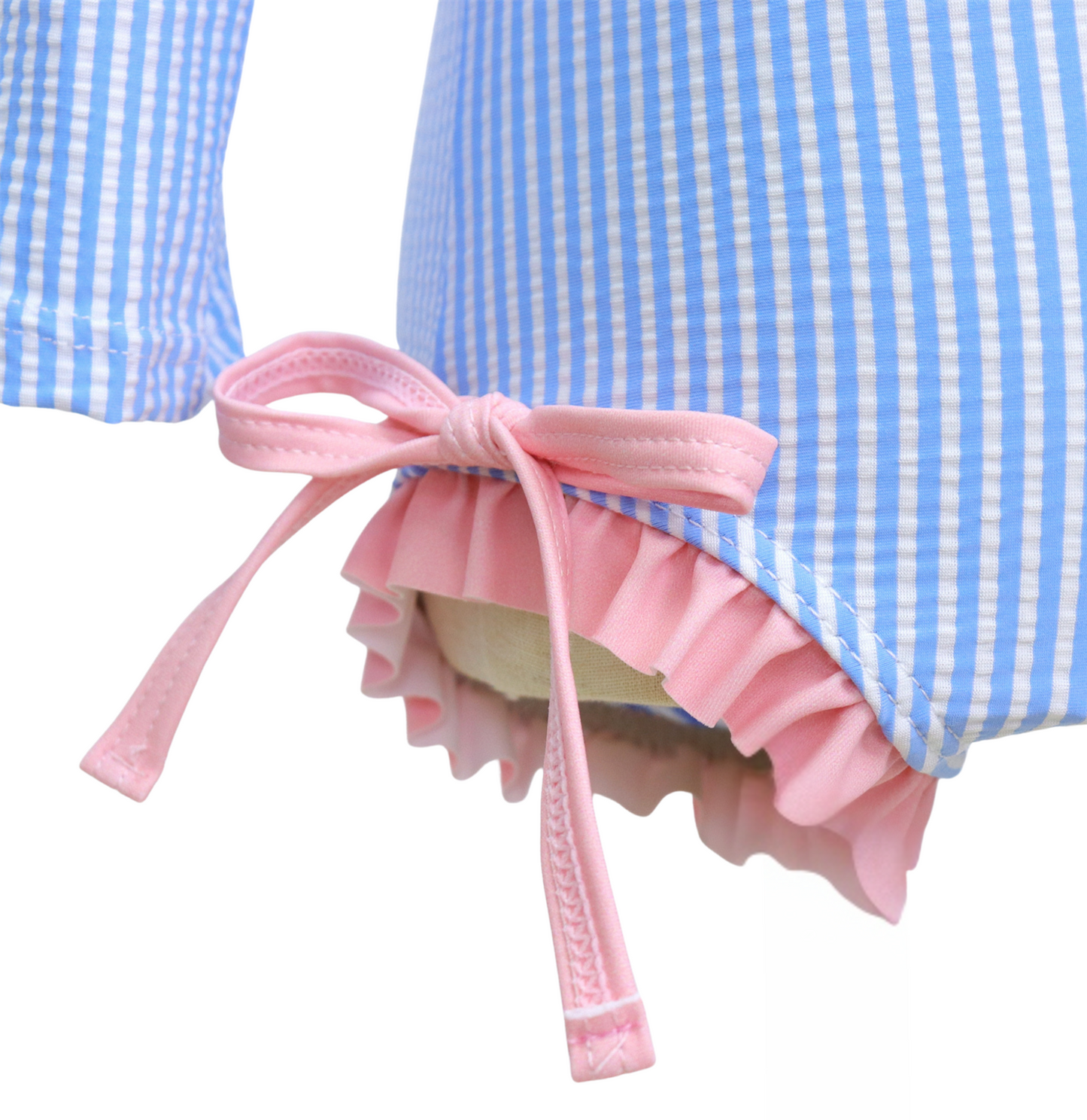 Badpak Lange Mouw Licht Blauw met Streepjes en Roze Ruches Meisjes