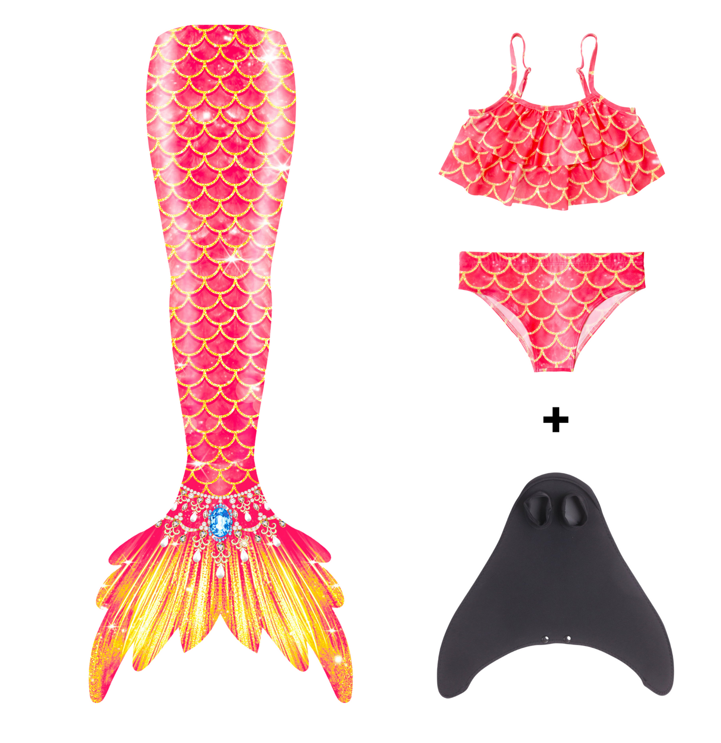 Zeemeerminstaart met bikini met MONOVIN verkleed set Oranje en Geel