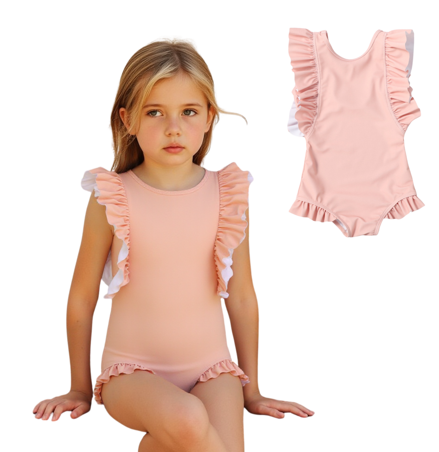 Badpak Korte Mouw Licht Roze met Ruches Meisjes | Maat 1-6 Jaar