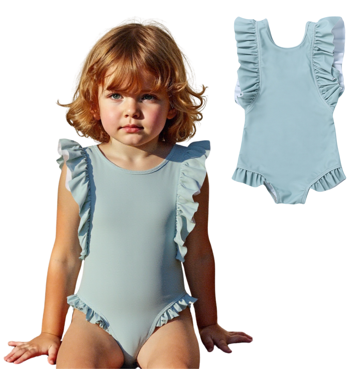 Badpak Korte Mouw Licht Blauw met Ruches Meisjes | Maat 1-6 Jaar
