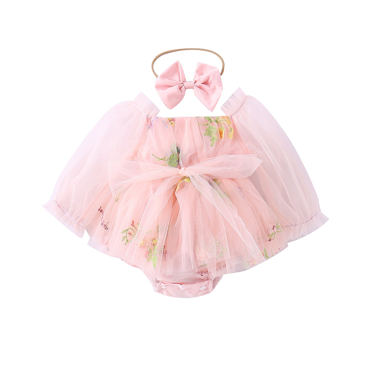 Baby Meisjes Prinsessenjurk met Bloemen en Haarband Zacht Roze