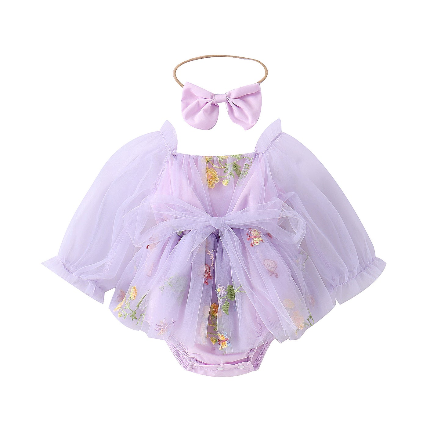 Baby Meisjes Prinsessenjurk met Bloemen en Haarband Lila