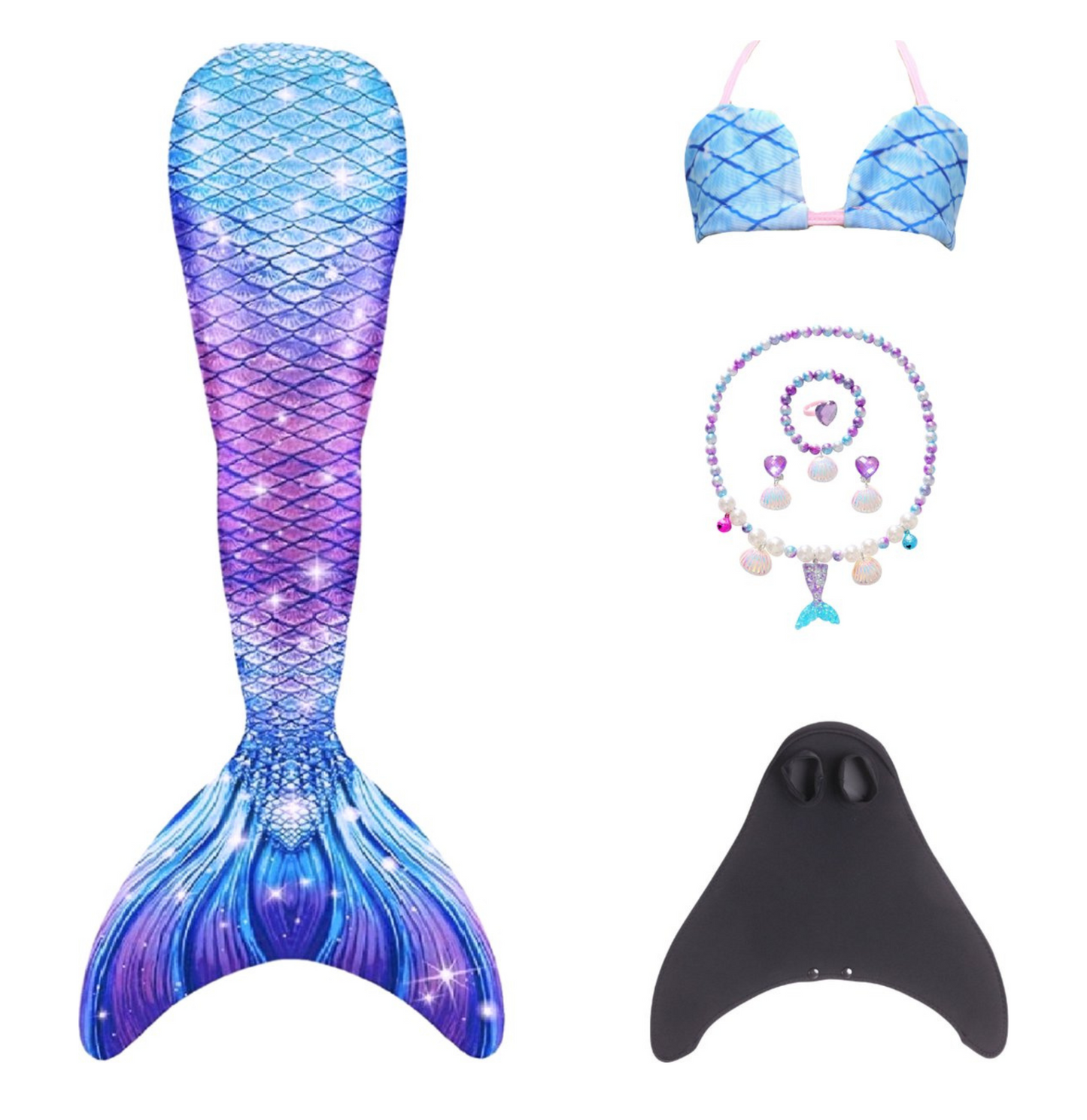 Galaxy Zeemeerminstaart met bikini top en Accessoires met MONOVIN
