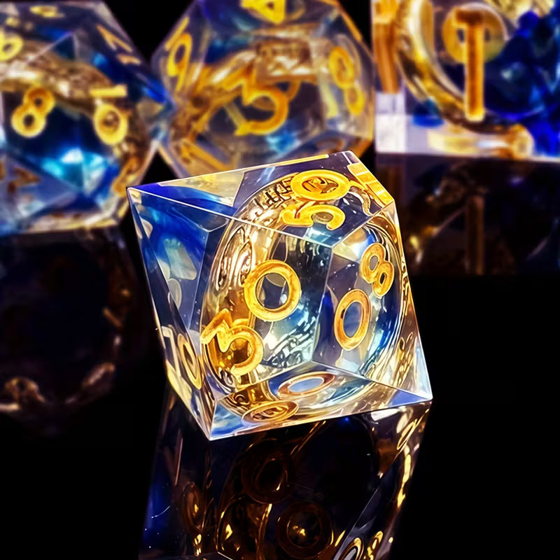 7 delige Resin Dice Set "The Ring Ocean Blue"